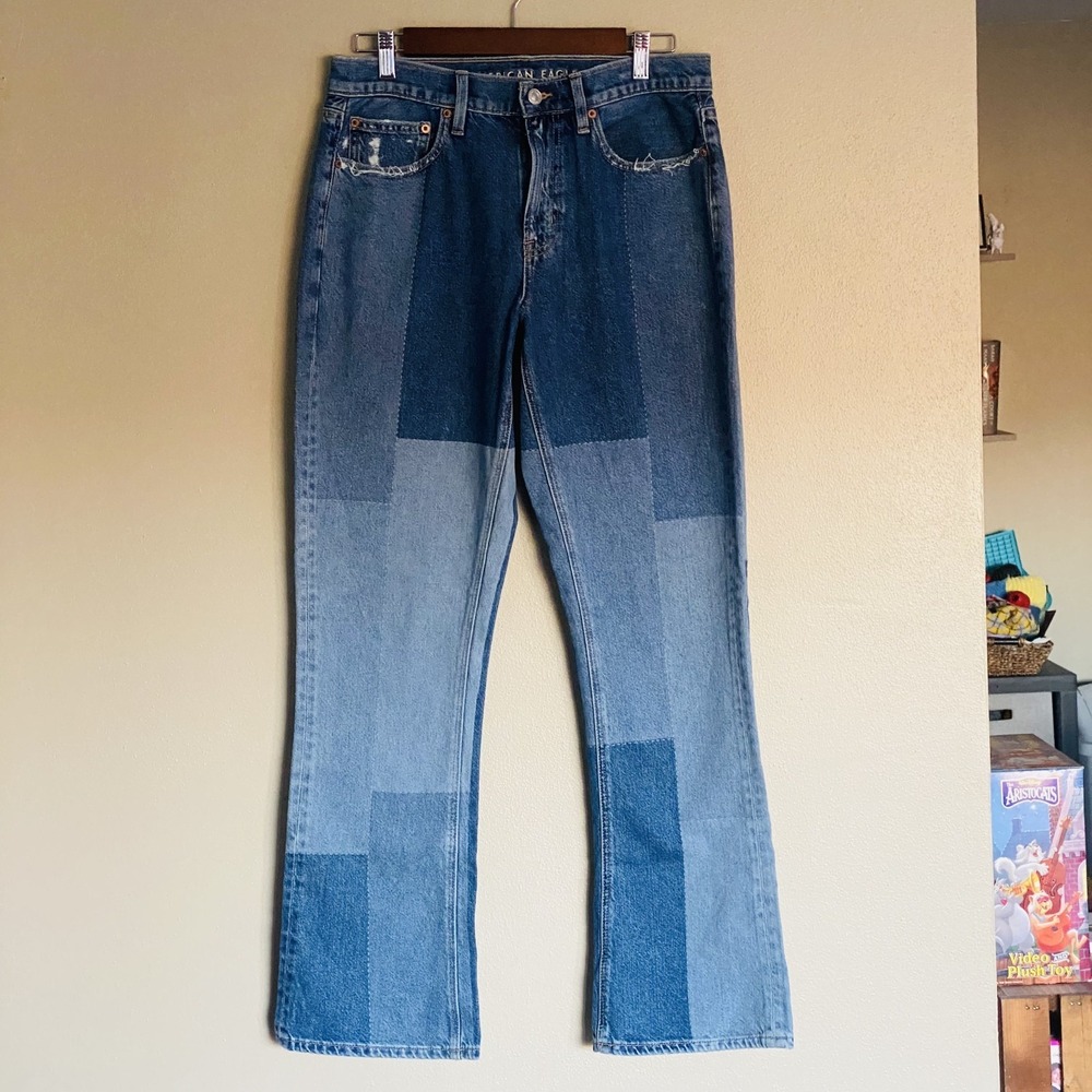 American‎ Eagle Womens 6 Regular Retro Flare Patchwork Jeans Denim Casual